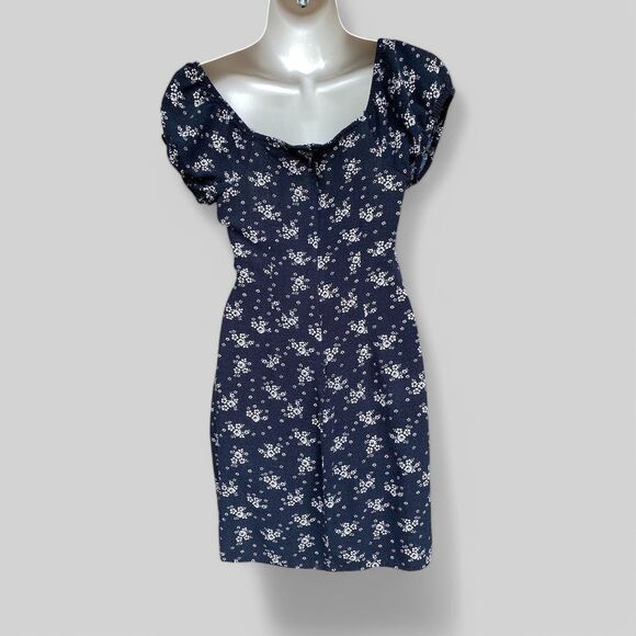 Aeropostale Size S peasant mini dress black white florals y2k style grunge boho - Picture 4 of 12